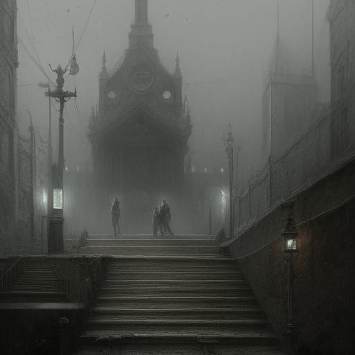 Atmospheric Silent Hill Scene in Dark Fantasy Style