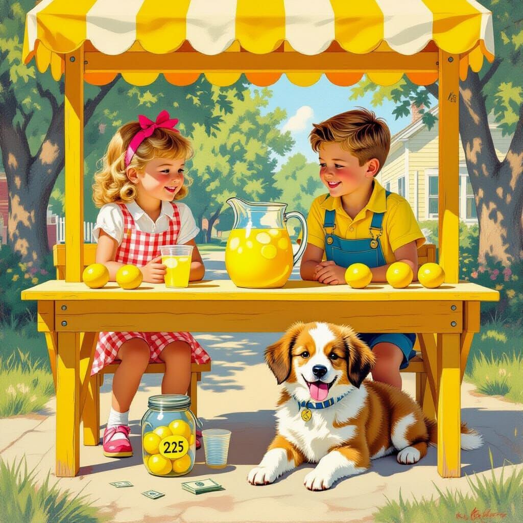 Nostalgic 1950s Lemonade Stand Illustration