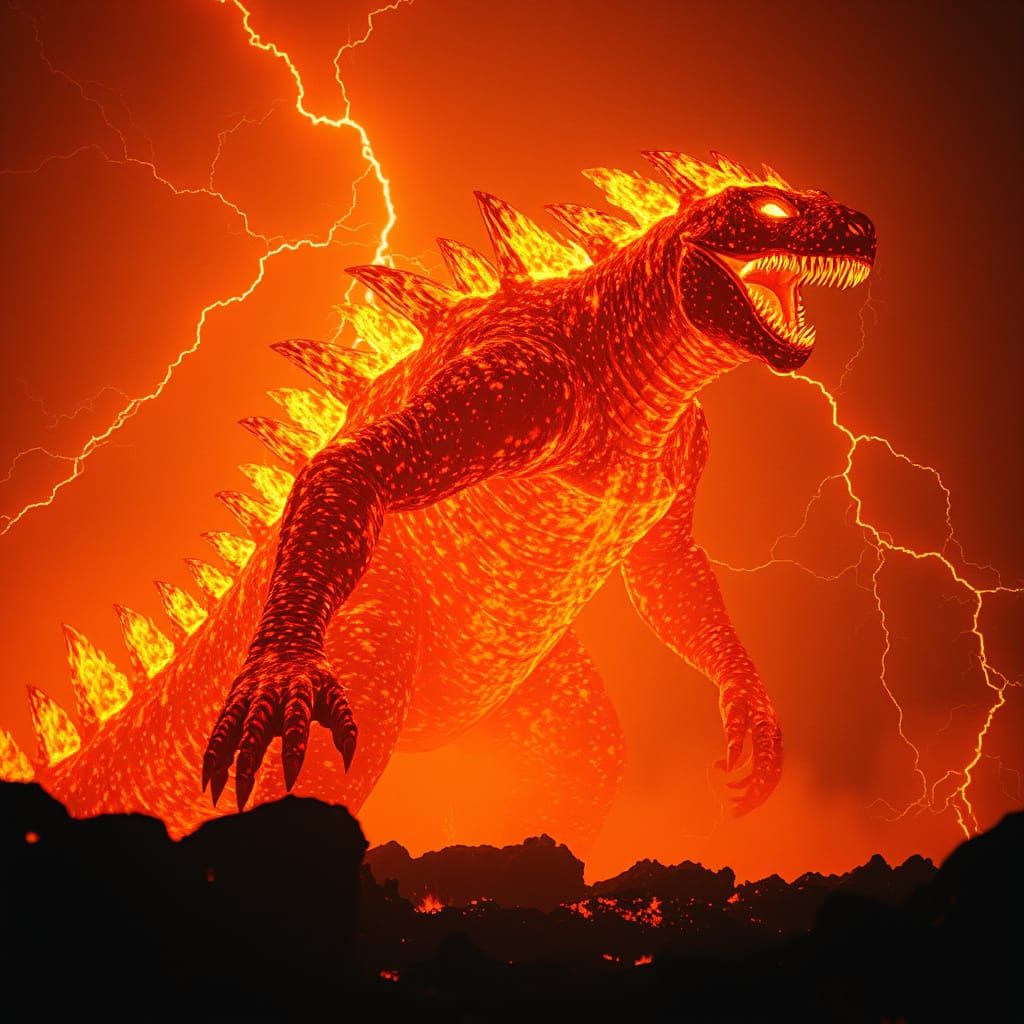 Epic Lava Monster Caught in Orange Lightning Storm