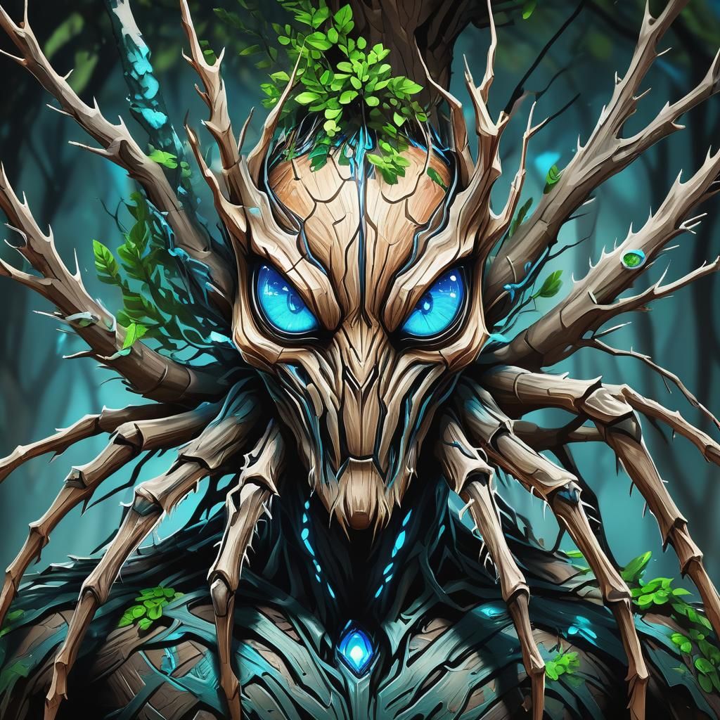 Blue-Eyed Treant in Spider Art Style