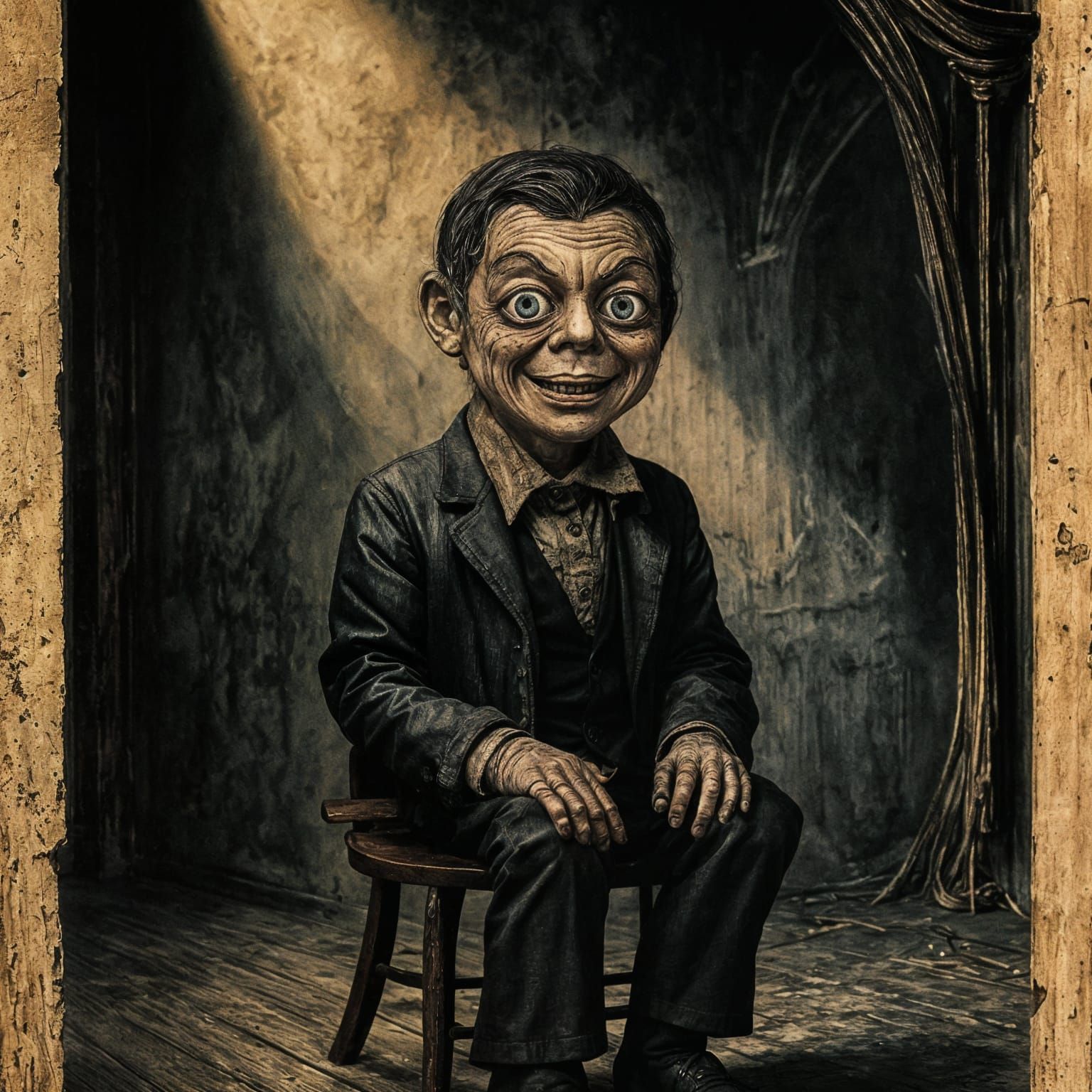 Creepy Ventriloquist Dummy in Haunted Theater