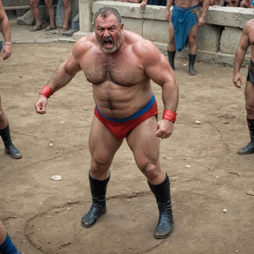 Triumphant Cretan Wrestler in Ancient Arena, Hyperrealistic ...