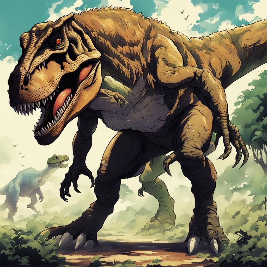 T-Rex in Anime Key Visual Style