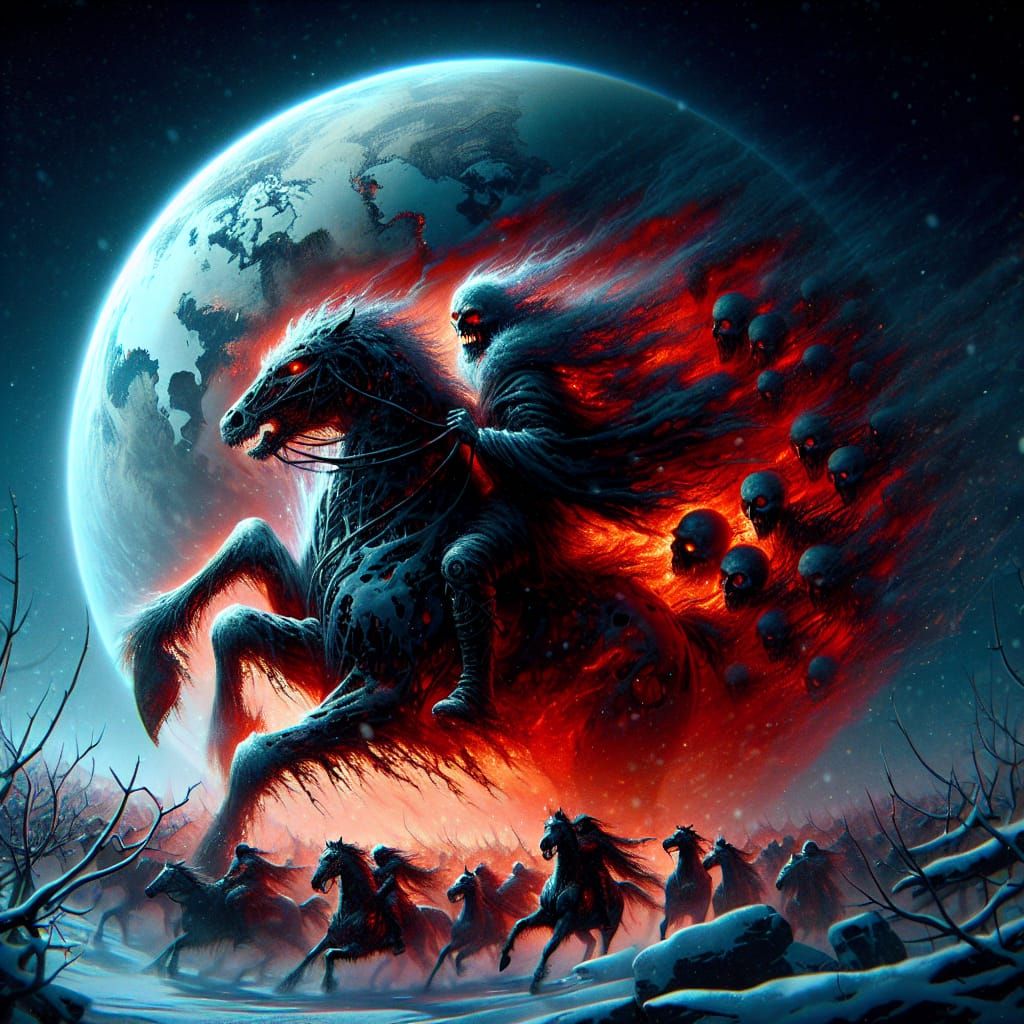 Riders Charging into Eternal Flames on Winter Morning