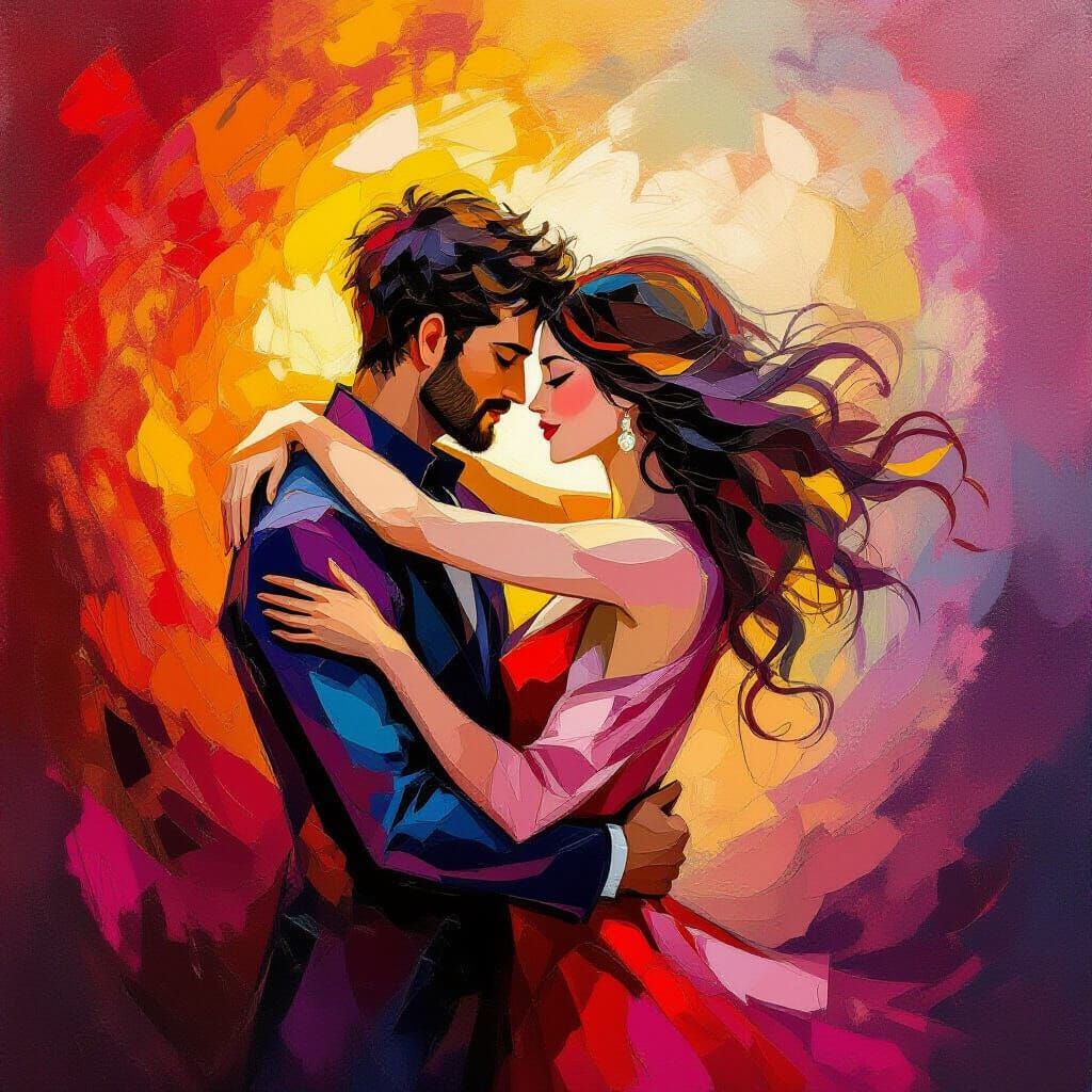 Abstract Embrace in Passionate Hues