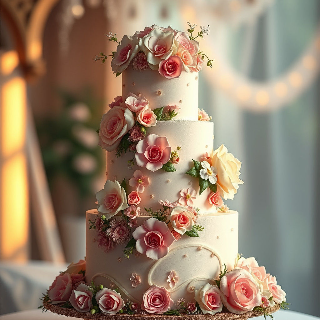 Decadent Cake with Sugar Flowers in Dreamy Light