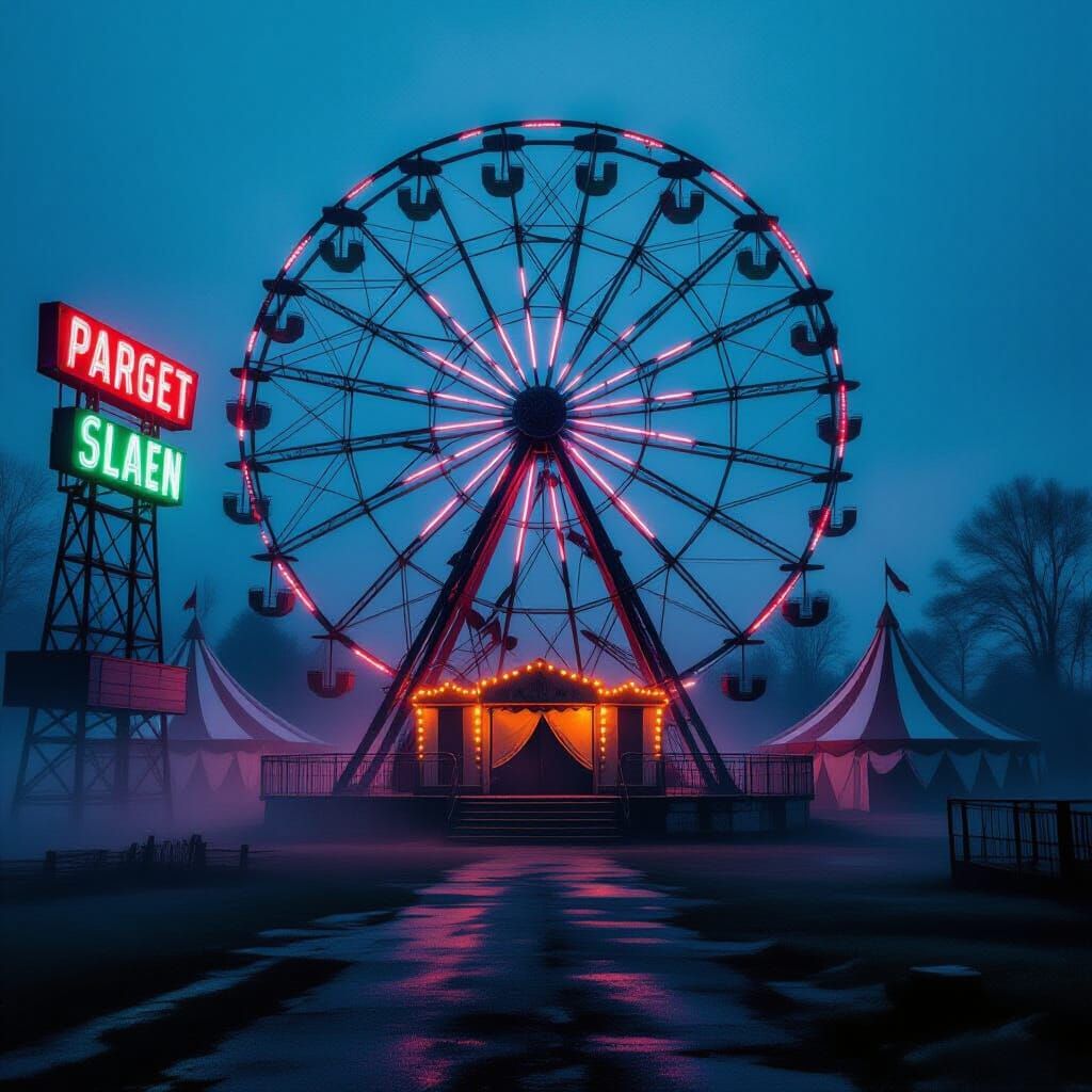 Eerie Abandoned Vintage Carnival at Twilight