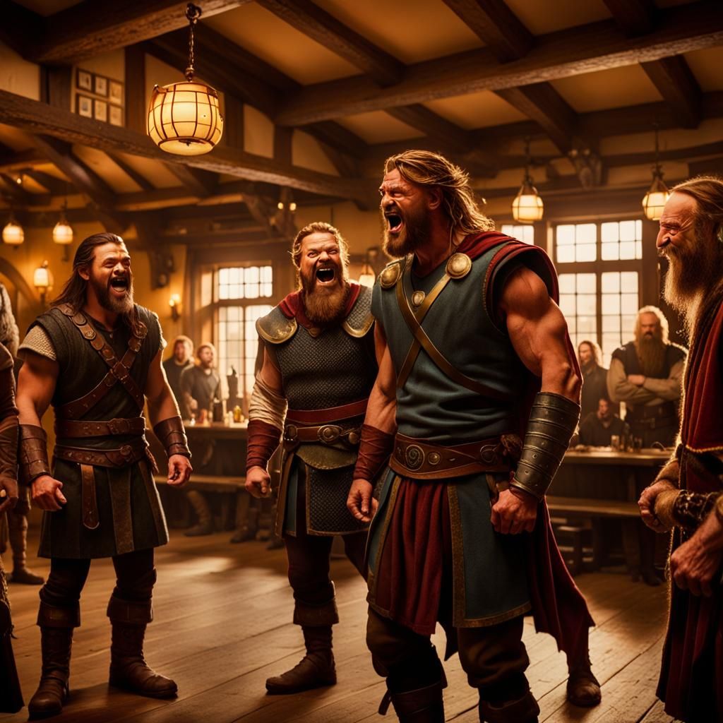 Avengers and Vikings Tavern Scene: Cinematic Film Still