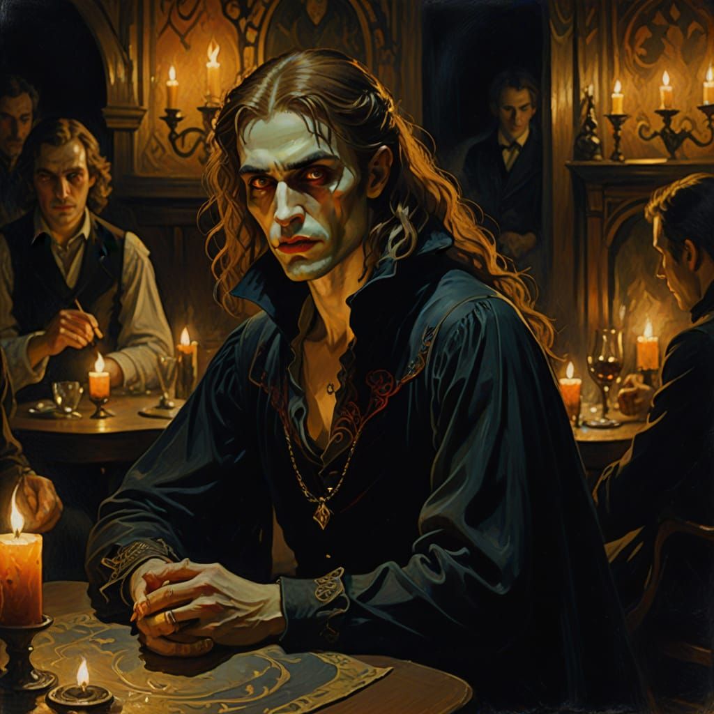 Vampire in Night Tavern with Expressive Brushstrokes