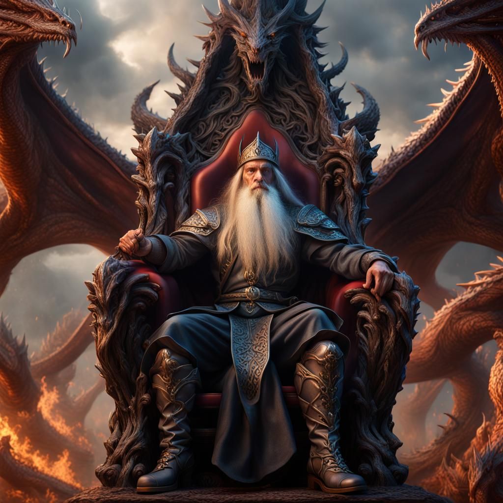 Muscular Wizard on Dragon Throne: Fantasy Concept Art