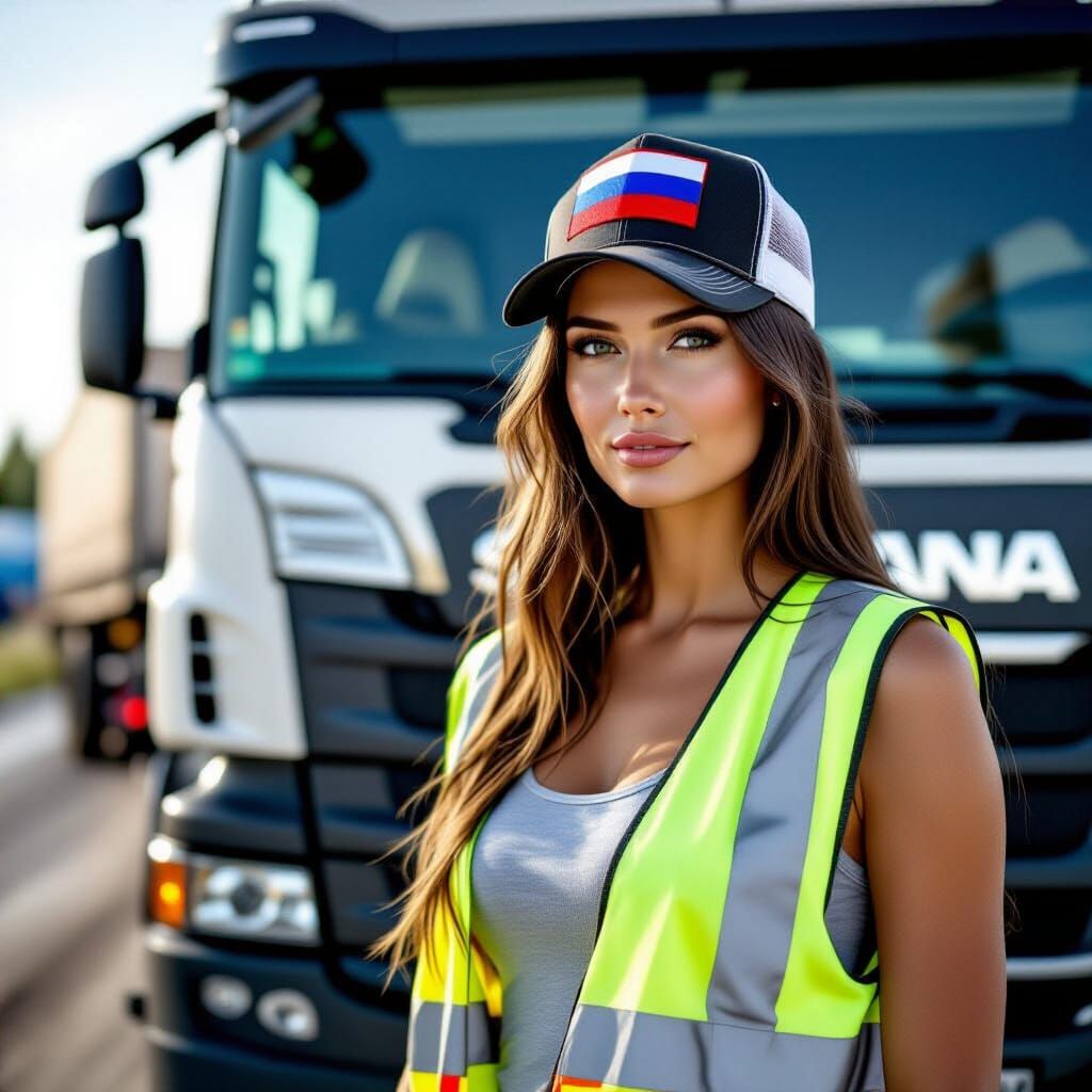 Photorealistic Russian Woman Truck Driver Portrait