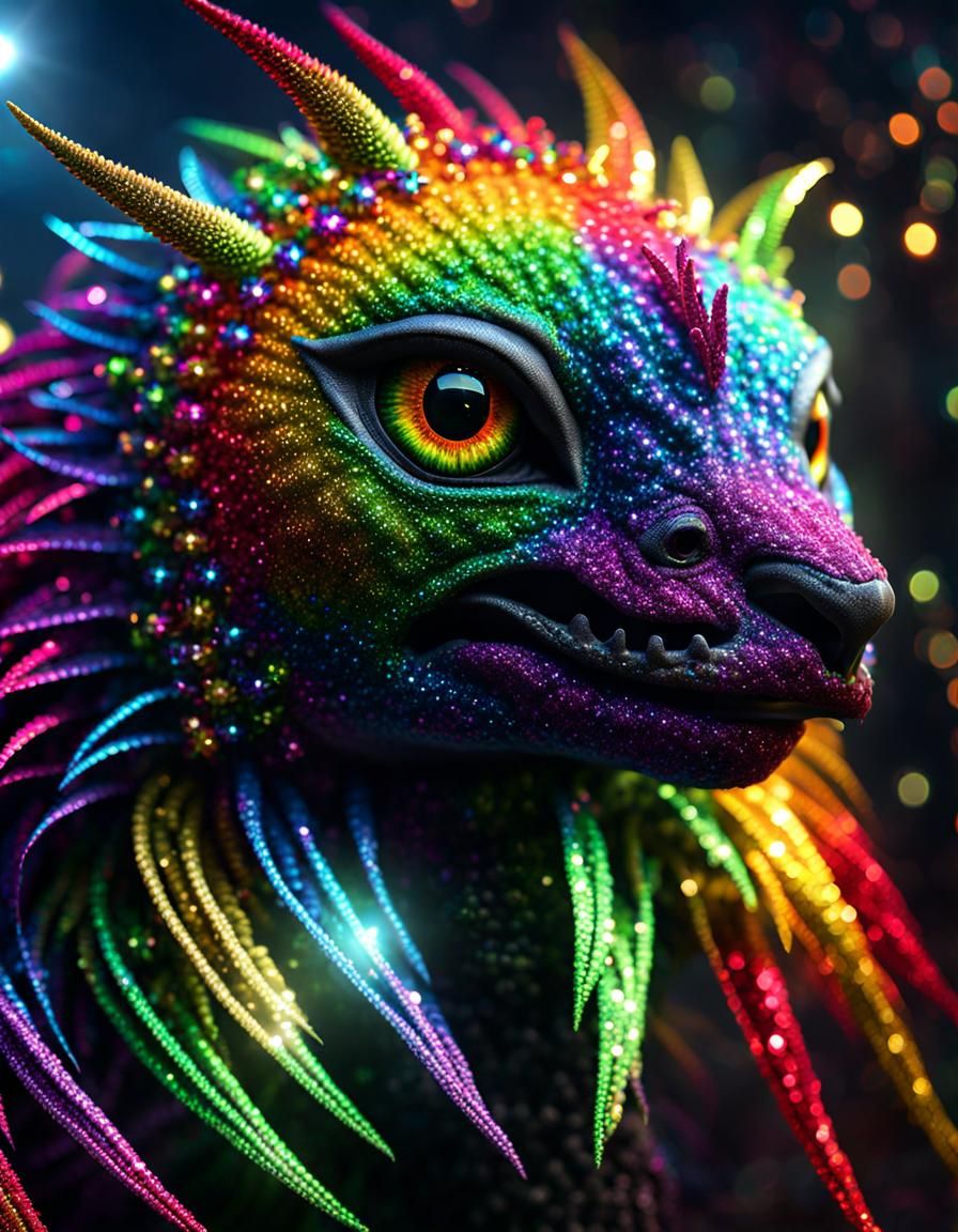 Terrifying Rainbow Sparkle Creature in Fantasy Style