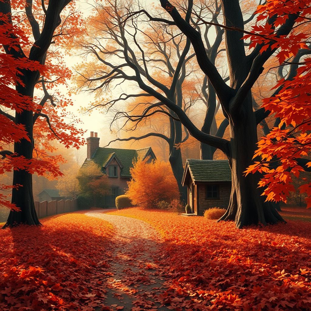 Autumnal Woodland Scene in England