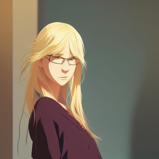 Anime Portrait: Aggressive Blonde Woman in Ghibli Style