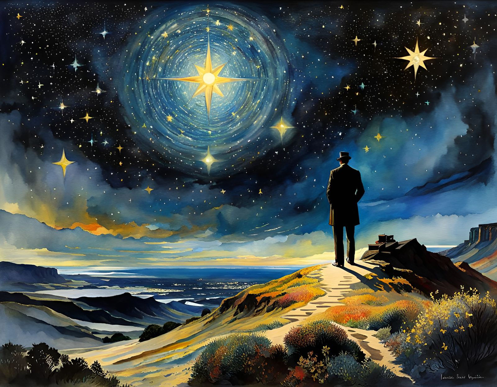 Mystical Dark Academia Watercolor Painting