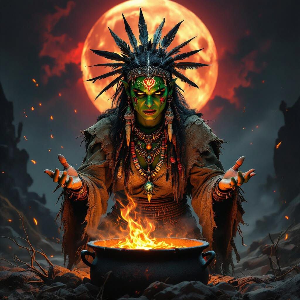 Orc Shaman Chanting Under Blood Moon