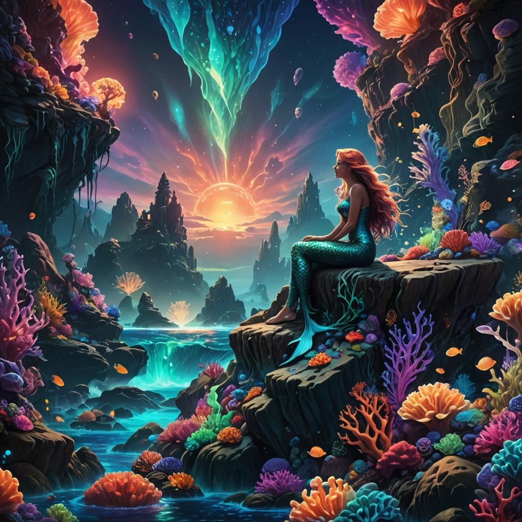 Bioluminescent Ocean Mermaid Fantasy Art