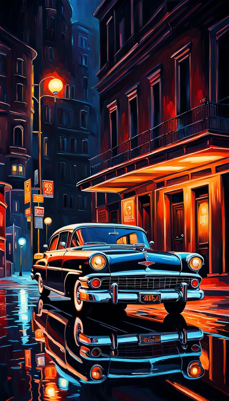 Surreal Cityscape Oil Painting in Dramatic Lighting
