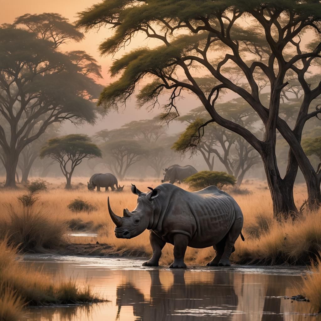 Rhino at Dawn on the Savanna