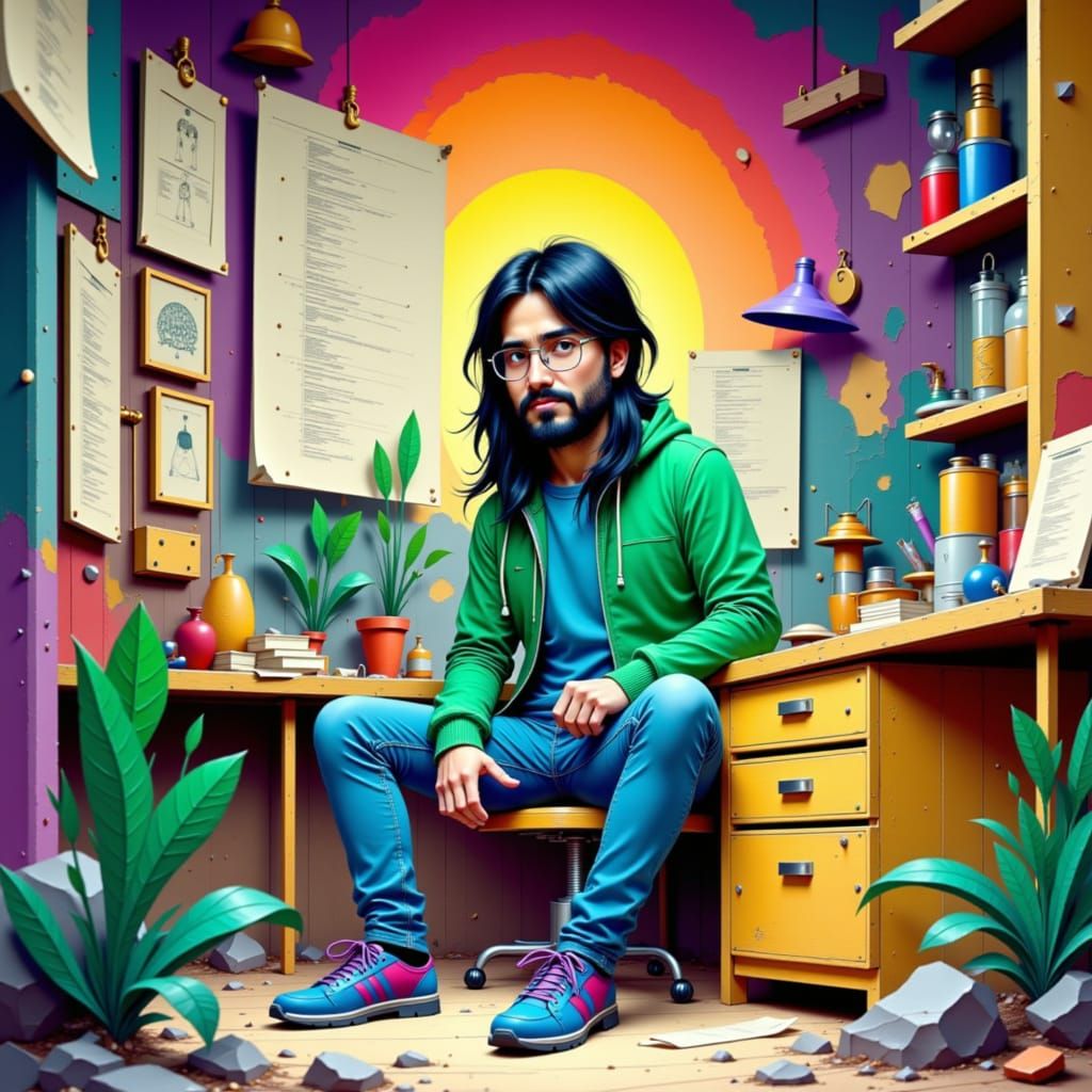 Portrait of James Quintel in Vintage Studio, Graphic Illustr...