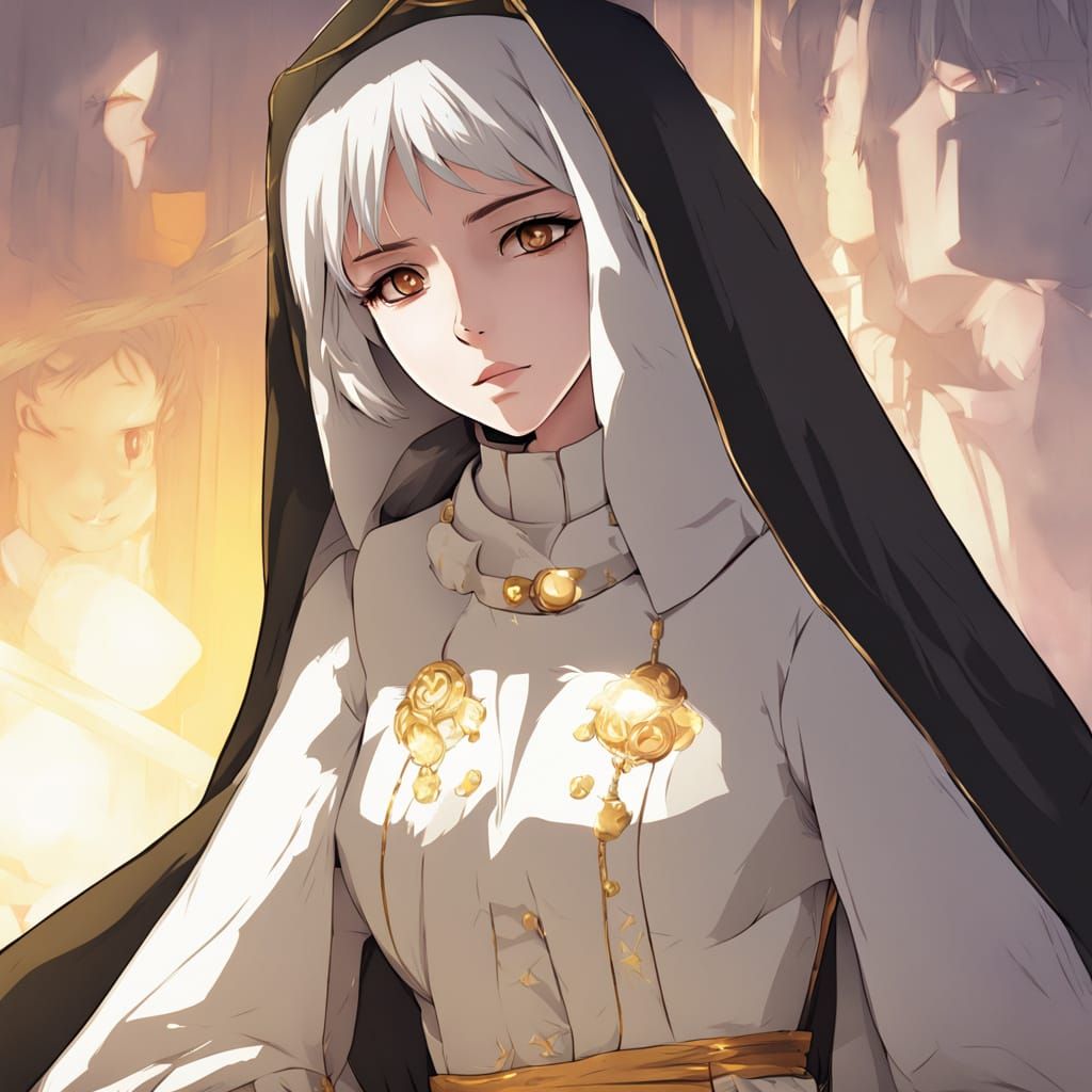 Serene Nun Illuminated in Soft Golden Light