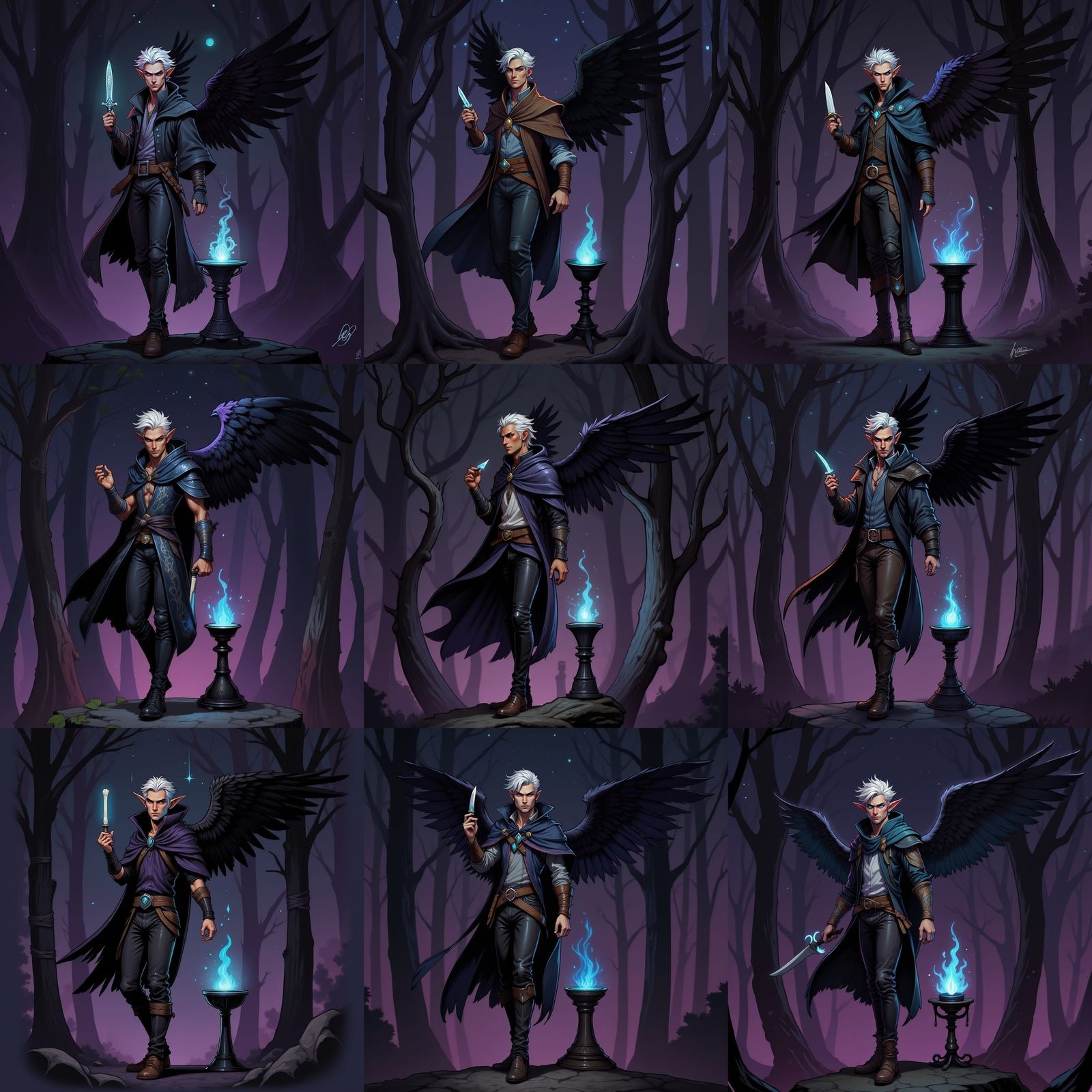 Gaunt Elf Angel with Raven Wings in Cell-Shaded Style