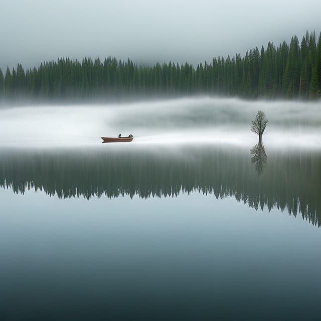 Lake Raabjorn reflects the ghost world fog
