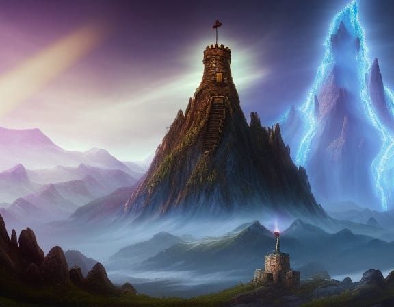 Dwarven Watchtower in High Mountains: Fantasy Concept Art