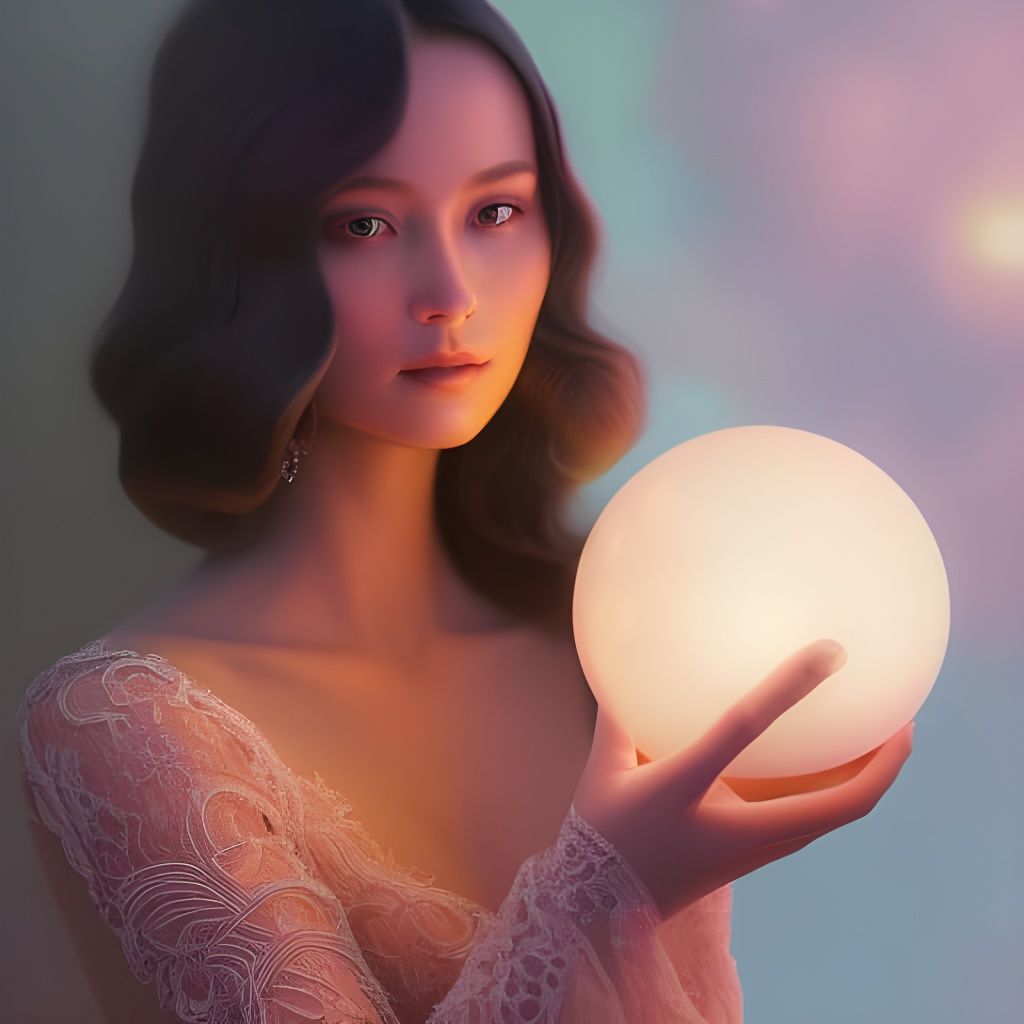 Girl Holding Luminous Sphere, Hyperdetailed Portrait