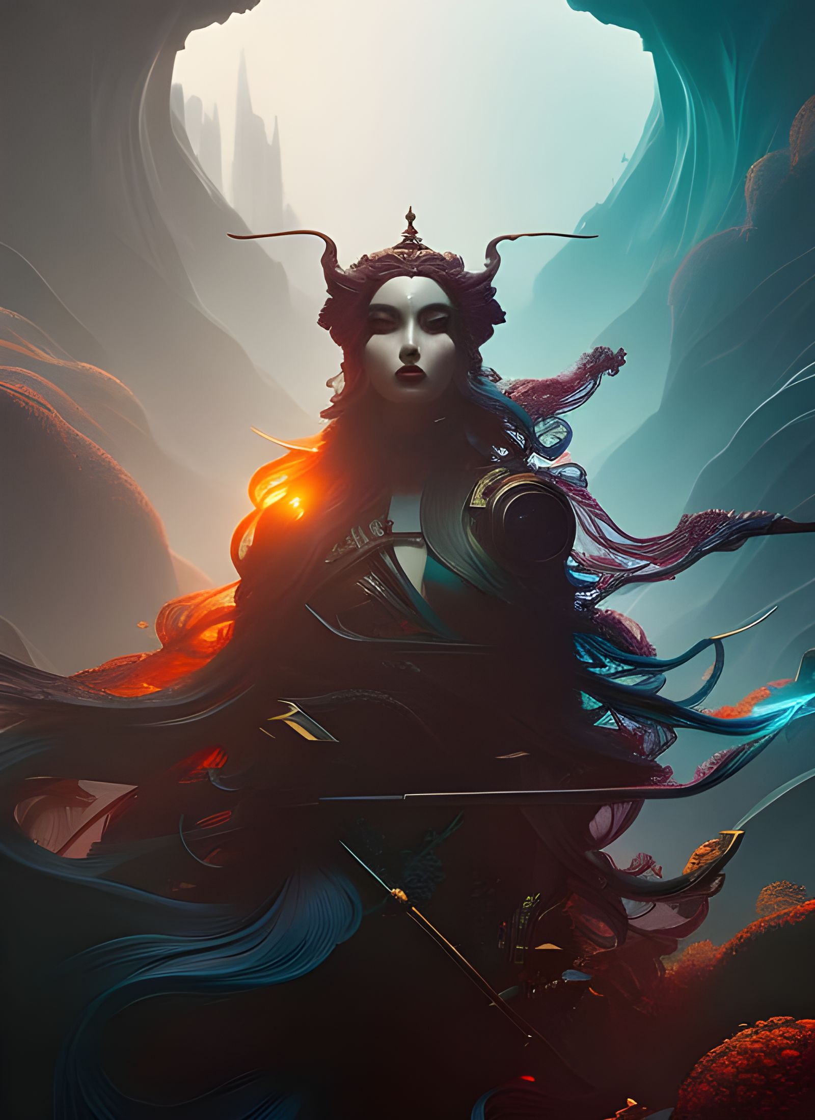 Symmetrical Tarot Card in Fluid Acrylic Style