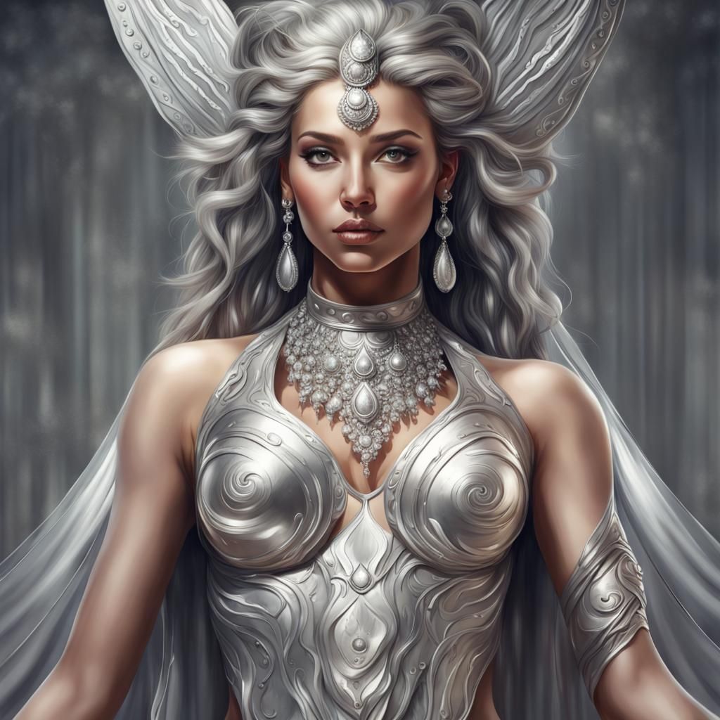 Goddess in Silver: A Detailed Digital Painting