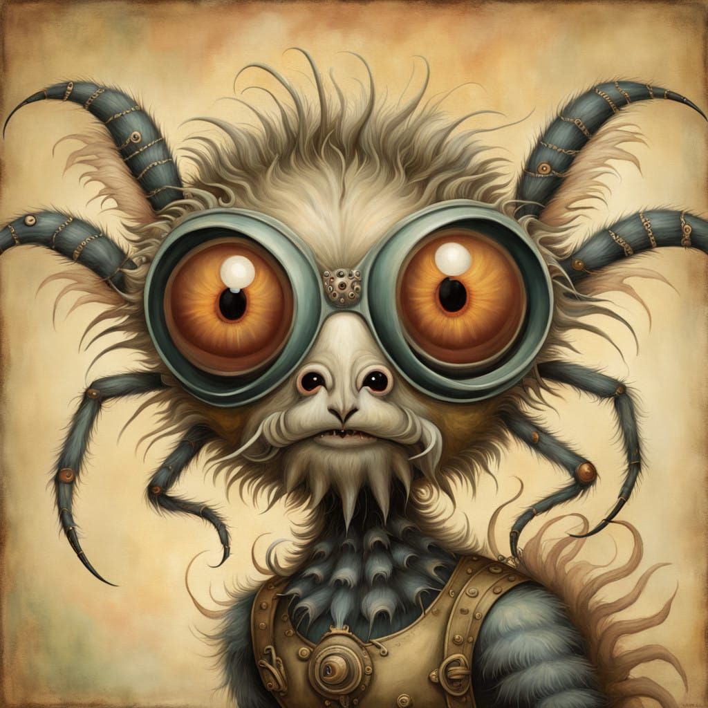 Grotesque Steampunk Chimera in Kalighat Style