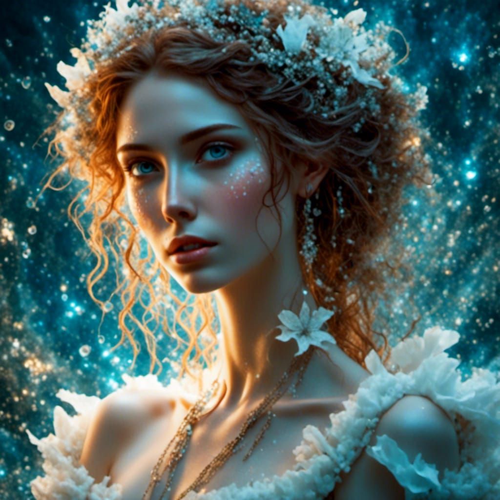 Beautiful Elf Portrait with Falling Stars