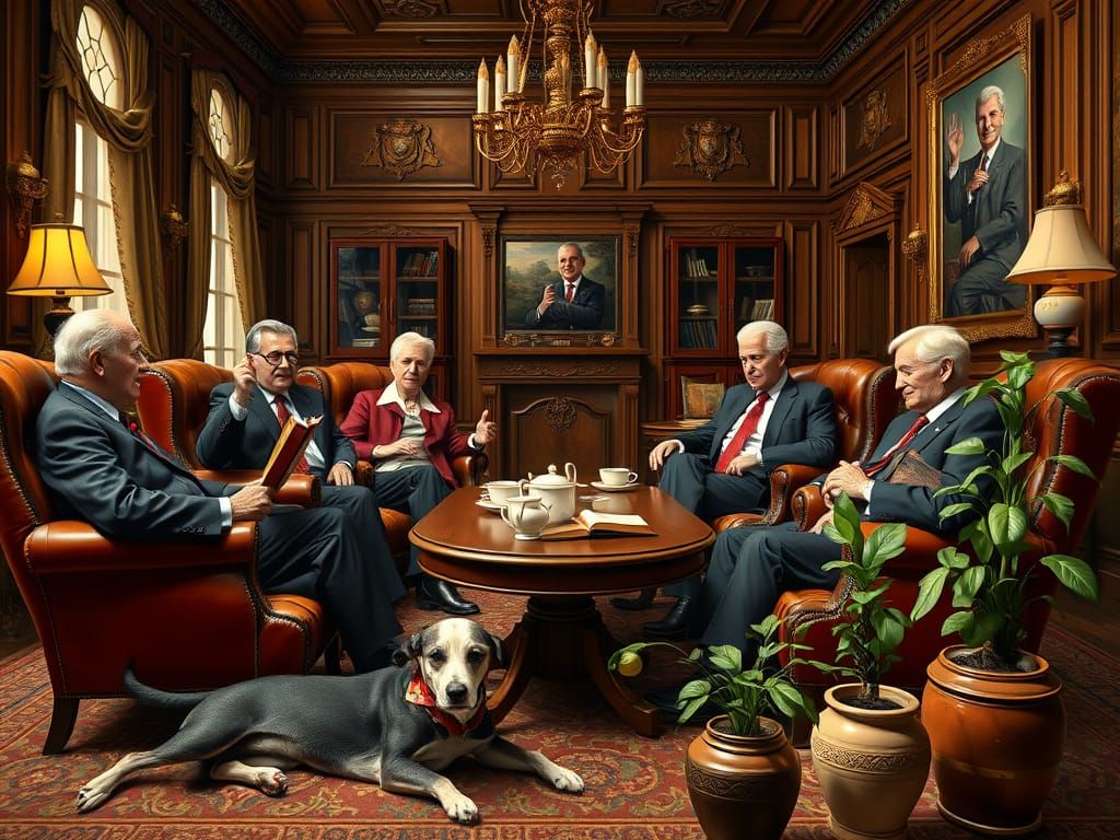 Gentlemen's Club Scene with Influential Figures