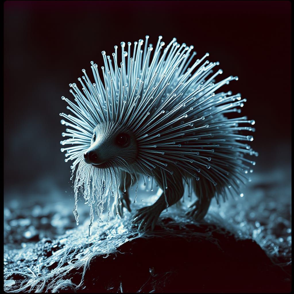 Waterfall Porcupine in Art Nouveau Style