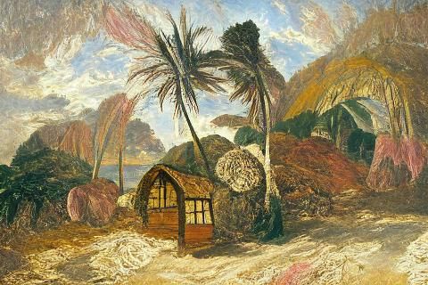 Tropical Beach Scene Inspired by Romanticism