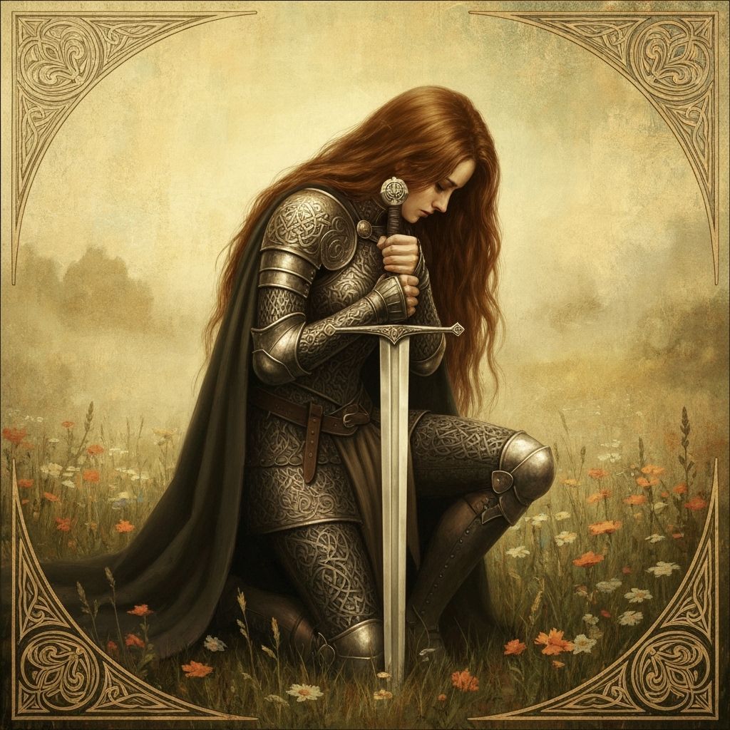 Melancholic Warrior Maiden in Wildflower Meadow