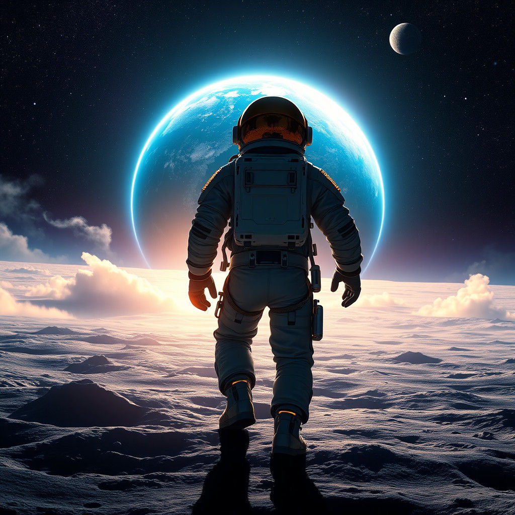 Astronaut on Lunar Surface in Sci-Fi Matte Painting