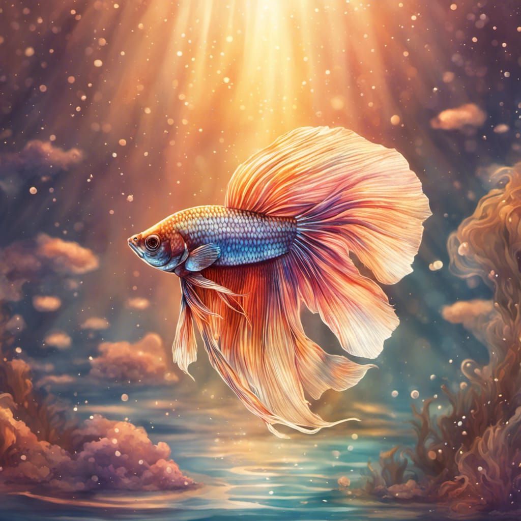 Ethereal Betta Fish Illustration in Golden Hour Light