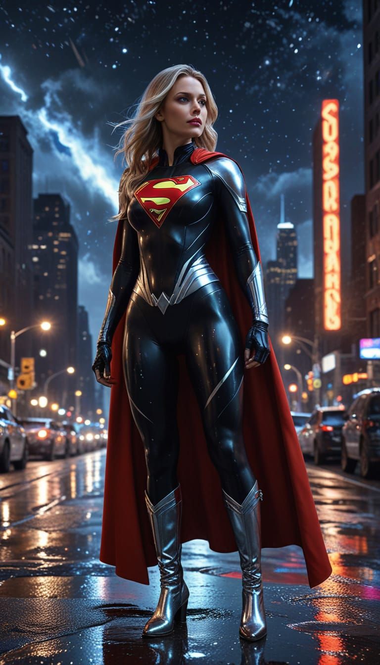 Supergirl in Black Latex Bodysuit: Hyperrealistic Concept Ar...