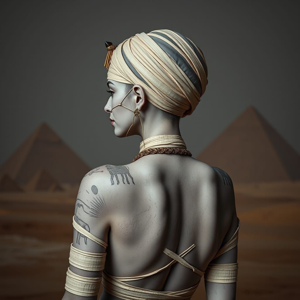 Ethereal Grey Goddess in Papyrus Wrappings
