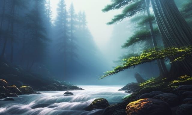 Eerie Forest River in Anime Style