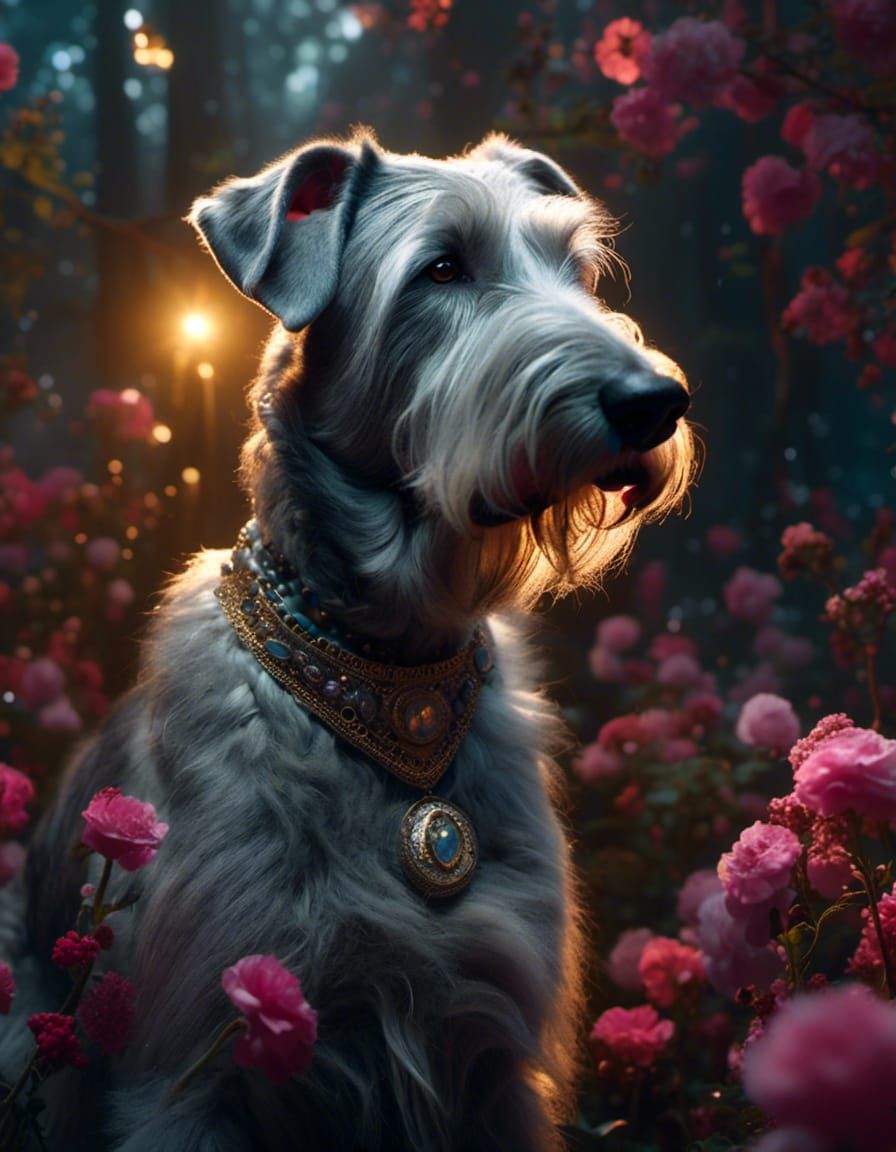 Hyperdetailed Irish Wolfhound Portrait in Dark Fantasy Style
