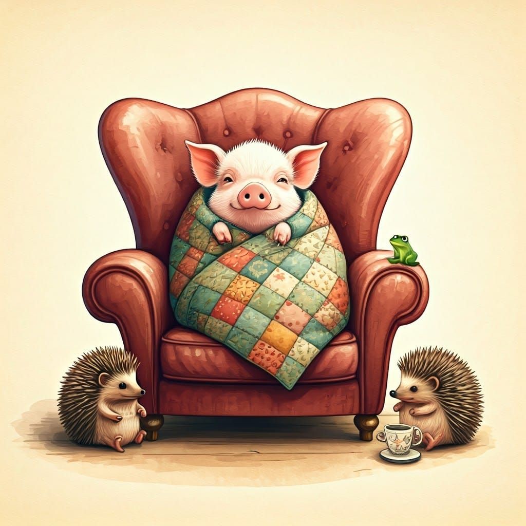 Whimsical Farm Friends in a Cozy Armchair Scene