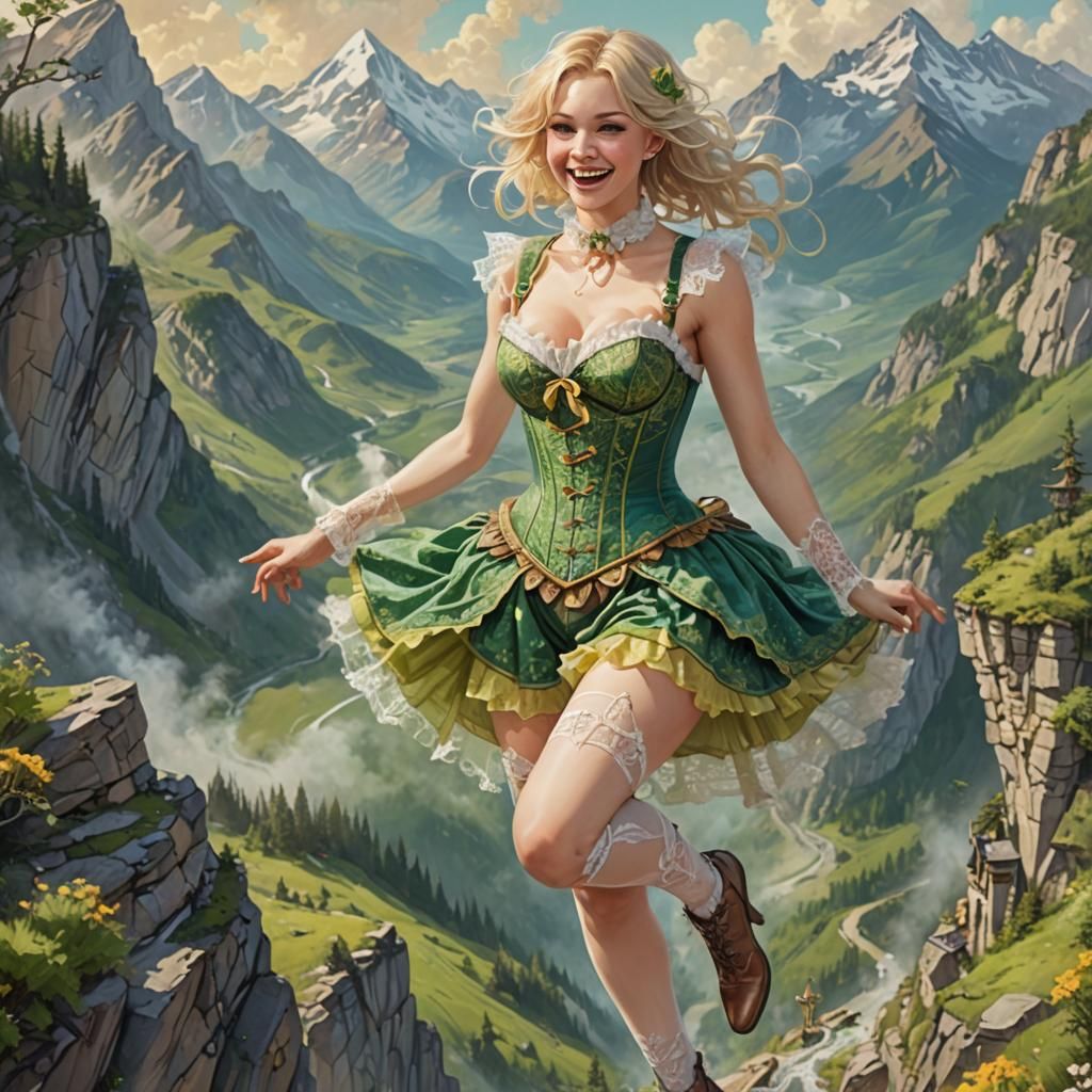 Psychedelic Mountain Top Portrait of Flying Woman