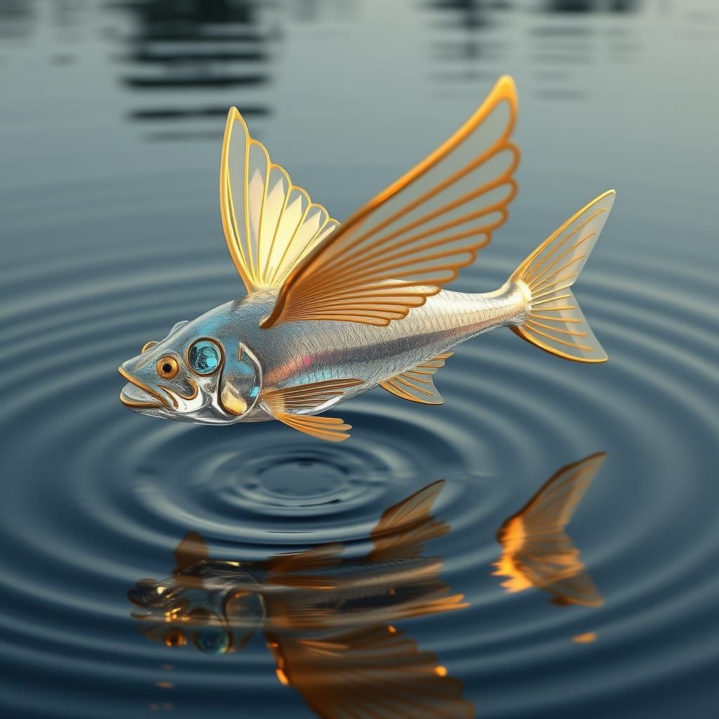 Golden Flying Fish in Hyperrealistic 3D