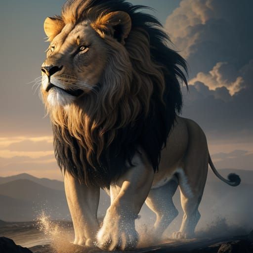 Majestic Smoke Lion Roaring with Glowing Eyes