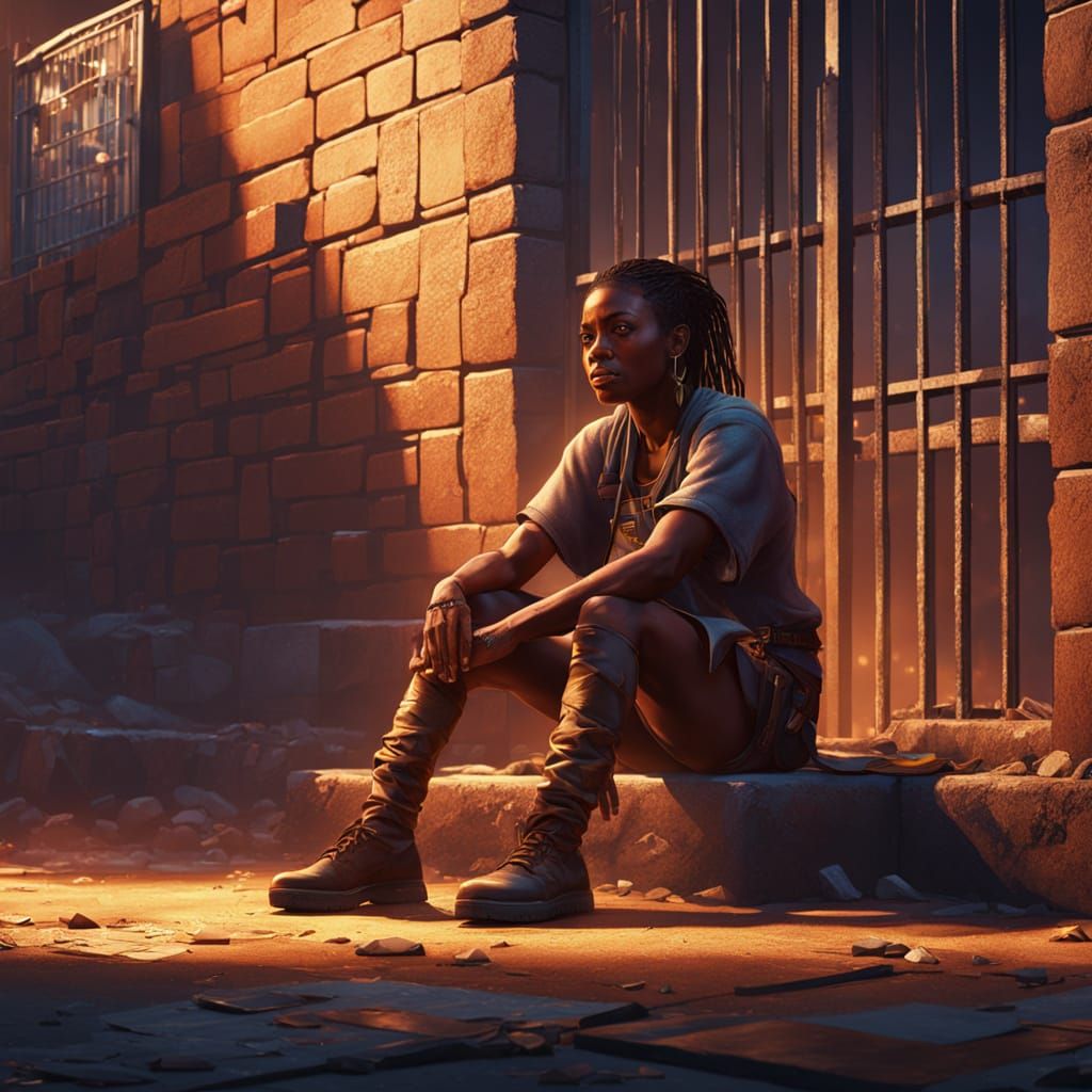 Woman Crying Outside Prison: Fantasy Art