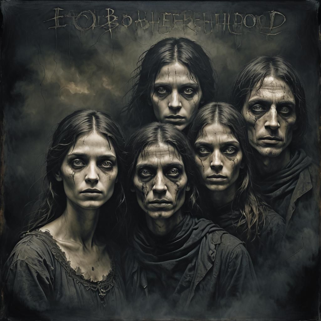 Eerie Brotherhood: Macabre Faces in Dark Surrealism