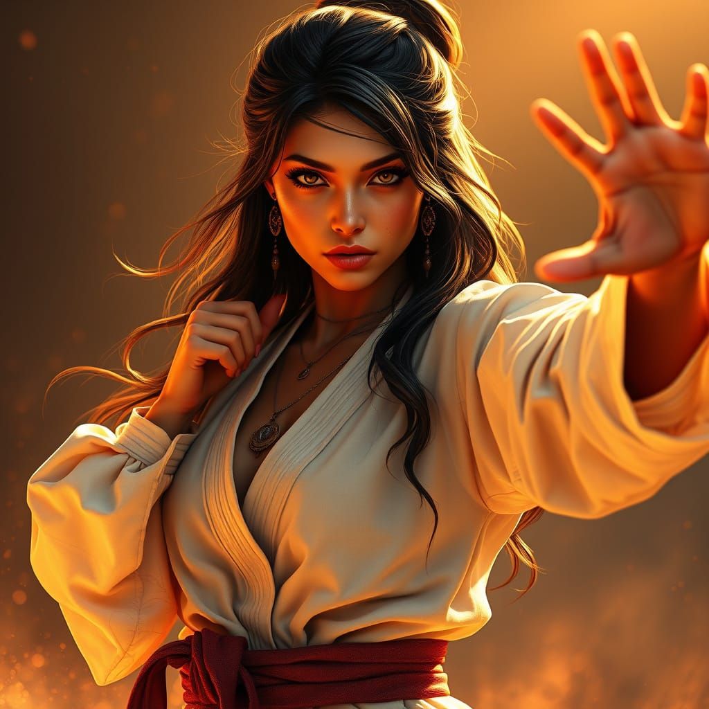 Priestess Practicing Karate, Art Nouveau Style